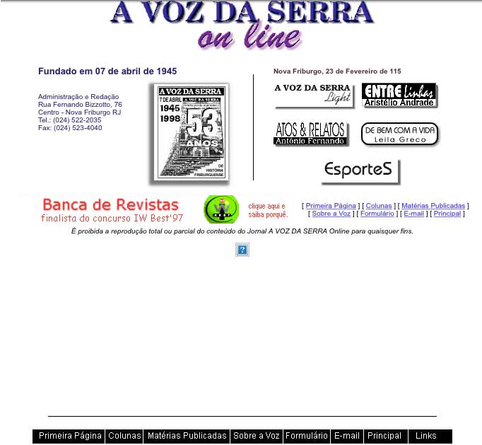 Primeiro site do Jornal A Voz da Serra