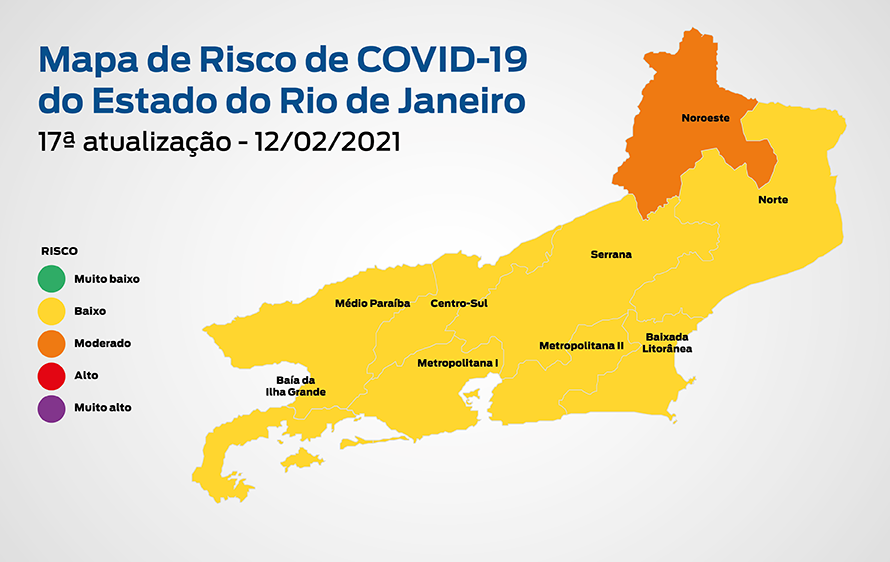 Mapa de risco da Covid-19: Região Serrana também em bandeira amarela