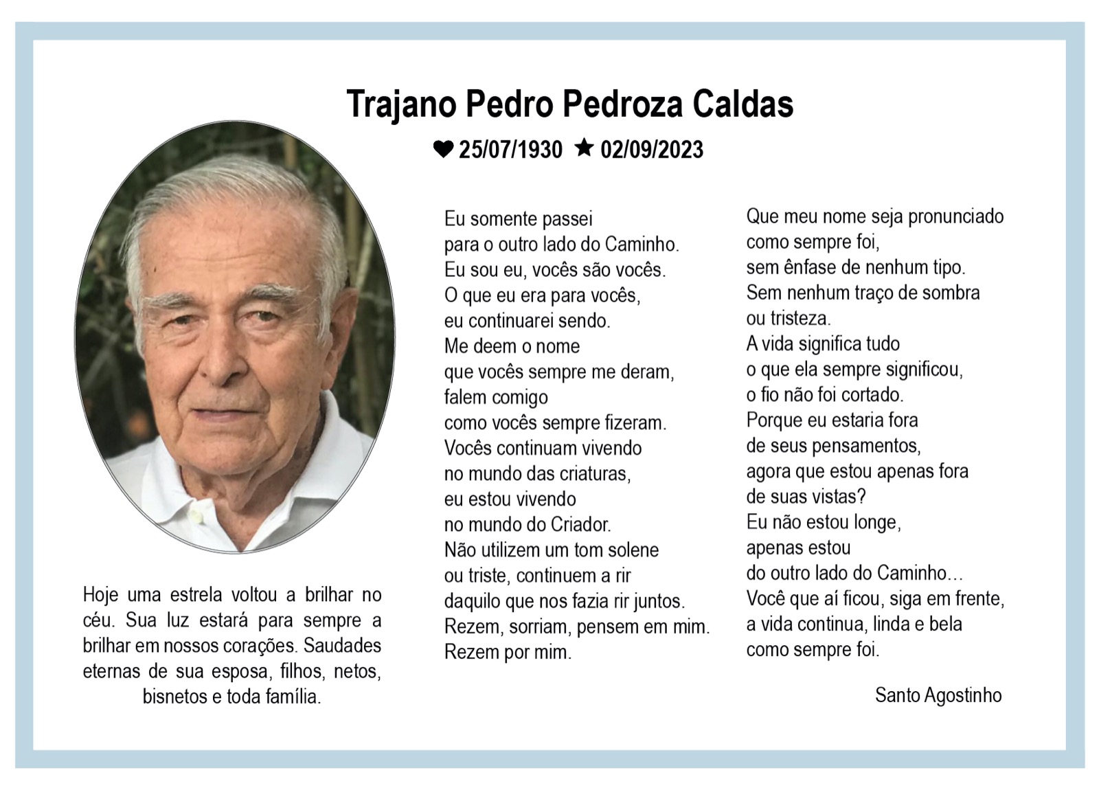 Morre Trajano Pedro Pedroza Caldas