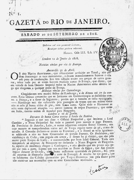 A primeira edição da Gazeta do Rio de Janeiro (Reprodução da web)