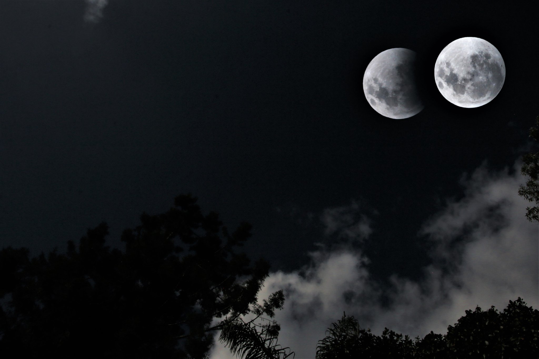 Duas fases do eclipse clicadas pelo fotógrafo Jalmirez Silva antes da nebulosidade nos céus de Friburgo (Foto: Jalmirez Silva)